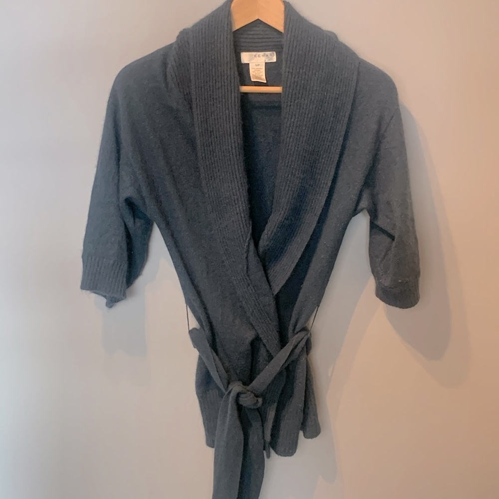 Kenar Angora Cardigan in Teal Blue - Picture 2 of 5